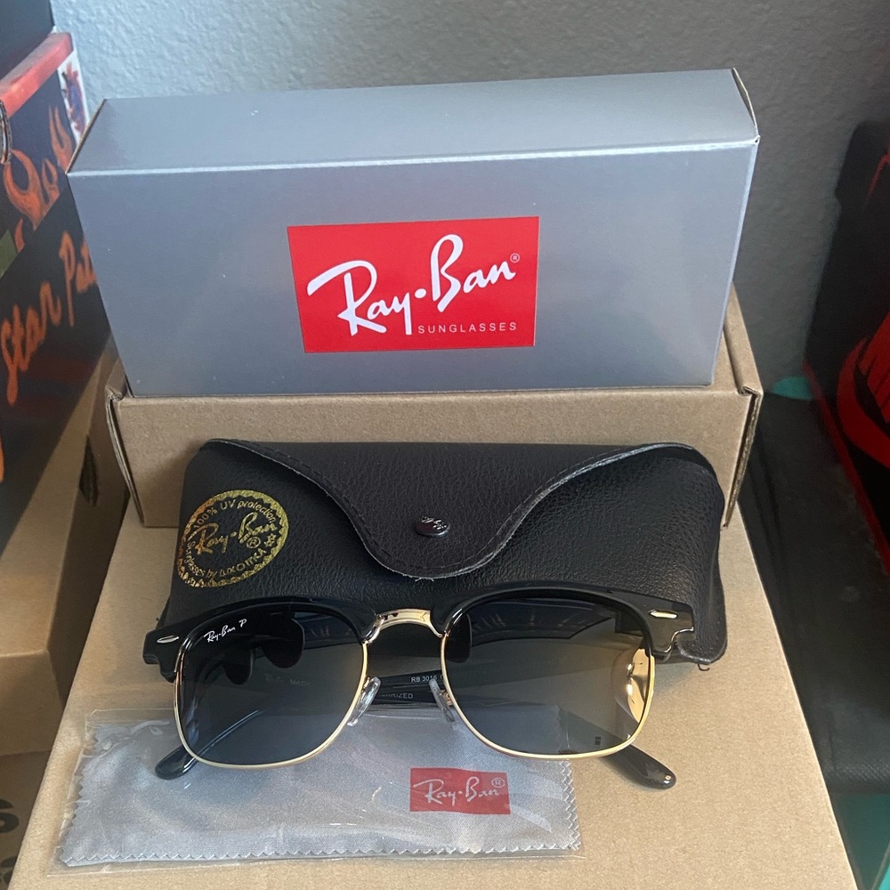 Ray-Ban Black Frame with Gold Trim Clubmaster Sunglasses